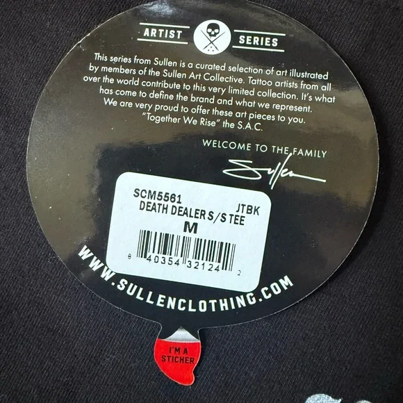 Men's Sullen Art Co Death Dealer Black Skulls Tattoo Biker Tee T-Shirt Med NWT - Picture 7 of 8